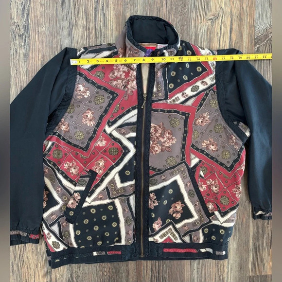 Active Studio Geometric Rose Silk Track Jacket Womens M Removable Sleeves Vtg - Picture 5 of 15